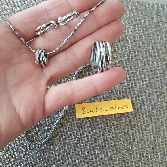 RARE Pandora Two-Tone Crossover Wrap Rope Ring 925 Silver 14K Gold Wide Band 8.5 - Picture 11 of 11